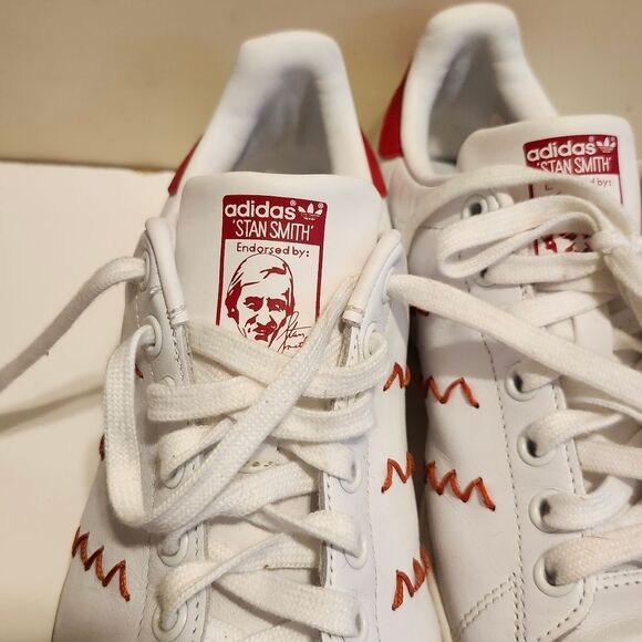 Adidas Stan Smith "Red Squiggly" White/Red Leather Sneakers Mens Sz.7.5 Ret.$150 - Picture 7 of 12